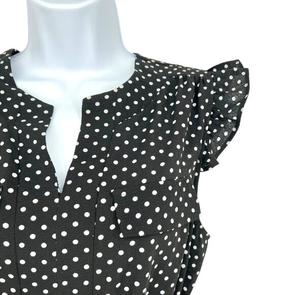 Monteau Polka Dot Sleeveless A-Line Ruffle Trim Dress Black White Size Small - Picture 3 of 9